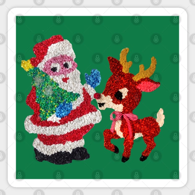 Santa & Rudolph 70s Melted Plastic Popcorn Sticker by Pop Fan Shop